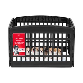 IRIS USA 24" 4-Panel Puppy Playpen, 35 x 35 x 24, Dog Playpen, Dog Play Pen Indoors, Pet Fence, Small Pets, Black