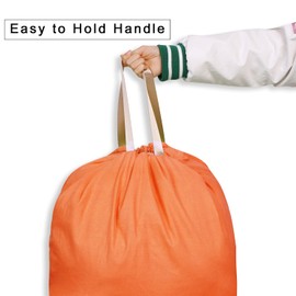 SANFERGE Cotton Linen Laundry Bag with Handles and Drawstring Straps Heavy Duty Extra Large Laundry Bag for Laundry and Household Washable Travel Dirty Clothes 25 x 34 Inch Orange