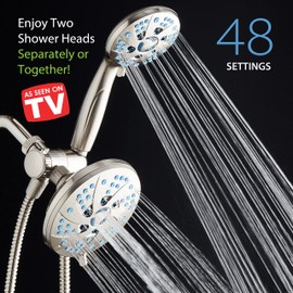 AquaCare Spa Station High Pressure 48-mode 3-way Rainfall & Handheld Shower Head Combo - Anti-Clog Nozzles, Extra-Long 6 ft Stainless Steel Hose, 2nd Wall Bracket/Nickel Finish