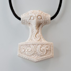 Fly Style Men's Thor's Hammer Pendant Made of Bone Viking Jewellery Amulet, bones, No Gemstone