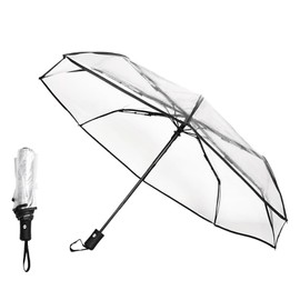 Shengxi Transparent Umbrella, Lightweight Windproof Triple Folding Umbrella, Transparent Pocket Umbrella with Automatic Opening, Clear Umbrella for Photography Props Weddings, transparent