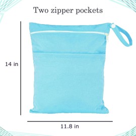 2 Pcs Wet Bag - Waterproof Wet Dry Bags - Reusable Washable Bags - Nappy Bags (Blue + Purple)