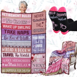HunnmingRe Retirement Gifts for Women 50" x 60" Retirement Throw Blanket and Socks Set Goodbye Retired Gifts Ideas 2025 for Mom Teacher Coworkers Leaving Gift