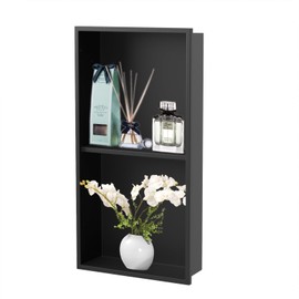 Homevacious 12"×24" Stainless Steel Shower Niche No Tile Needed Matte Black Double Shelves Bathroom Niche Shelf Rimless Recessed Wall Niche for Bathroom Storage