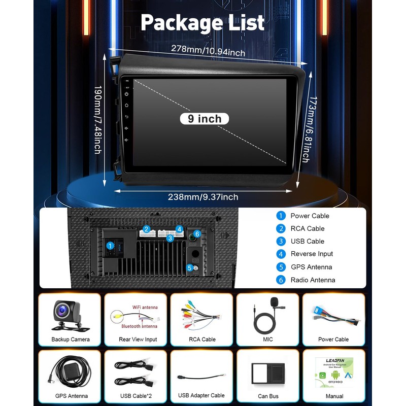 Leadfan Car Stereo Radio for Honda Civic 2012 with Carplay