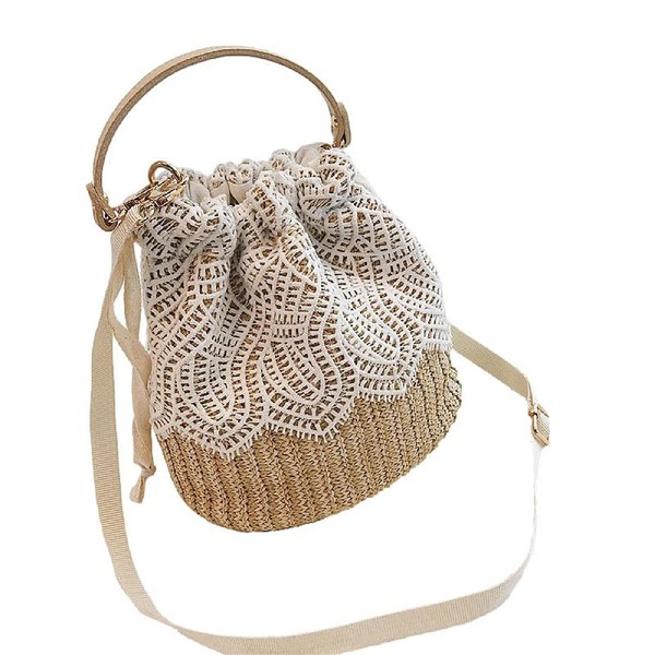 FARFADET Women's Basket Shoulder Bag, Floral Pattern, Lace, Cross-body Handbag,