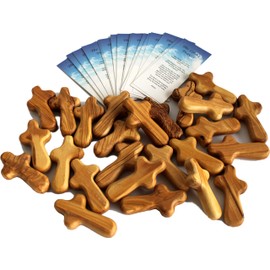 Holy Land Market Small Olive Wood Pocket/Holding Crosses - 2.75 Inches each with Certificate from Bethlehem (25 Crosses)