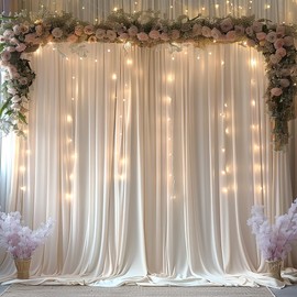 10x10ft Wrinkle Free Ivory Backdrop Curtain for Parties Soft Fabric Drapes Wedding Ivory Curtain Backdrop for Birthday Party Decorations Background for Photography 5x10ft,2 Panels