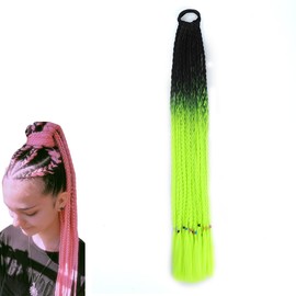prinfantasy Braided Wig Crochet Needle for Dreadlocks Wig Crochet Braids Braiding Hair Colorful Hair Gradient Braided Ponytail Braid Synthetic Wigs Black to Green, BZ171