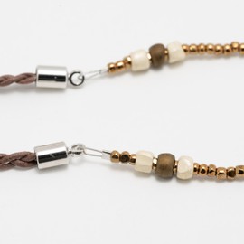 meigan 9404-02 Fashionable Women's Glasses Chain, Silver Pearlized Beads, Tangle-Free String Switching, Lightweight, Made in Japan, Bronze