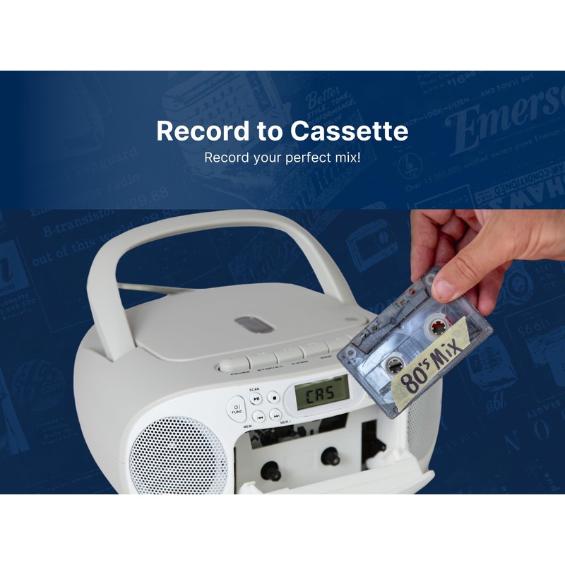 Emerson Portable CD Player Boombox with Cassette Player Combo, Tape
