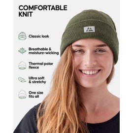 DANISH ENDURANCE Beanie Hat, Recycled, Warm Fleece Lining, Cuffed Beanie, Winter Hats for Men and Women, Unisex, Green, One Size