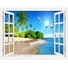 THNWSY 3D Self-Adhesive Painting Fake Window Wall Stickers Tropical Island