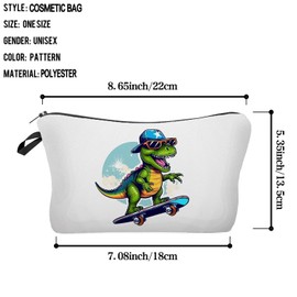 Livel lhood Skateboarding Dinosaur Makeup Bag Cute Small Organizer Zipper Pouch Skateboarding Dinosaur Cosmetic Bag Birthday Present for Women Friends