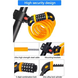 REHKITTZ Bike Lock Bicycle Locker Combination 5 Digit 120cm/12mm Long Cycle Cable Locks Bikes Chain High Security for E-Bike Mountain Bike Outdoor Ski Gate Accessories Yellow
