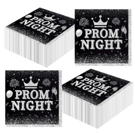 40 Pcs Prom Night Decorations Napkins,Disposable Paper Black Silver Grad 2025 Napkins for Prom Decorations Graduation Party Decorations Supplies
