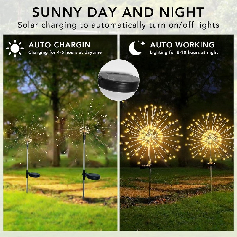 FOOING 4 Pcs Solar Garden Lights Solar Firework Lights, 480