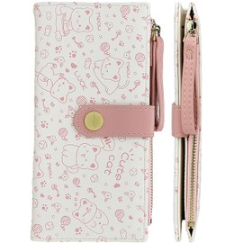 Farcauo Pink Kawaii Cat Wallet for Women Long Leather Coin Purse with Cute Design Minimalist Credit Card Holder and ID Window Travel Cash Wallet for Ladies