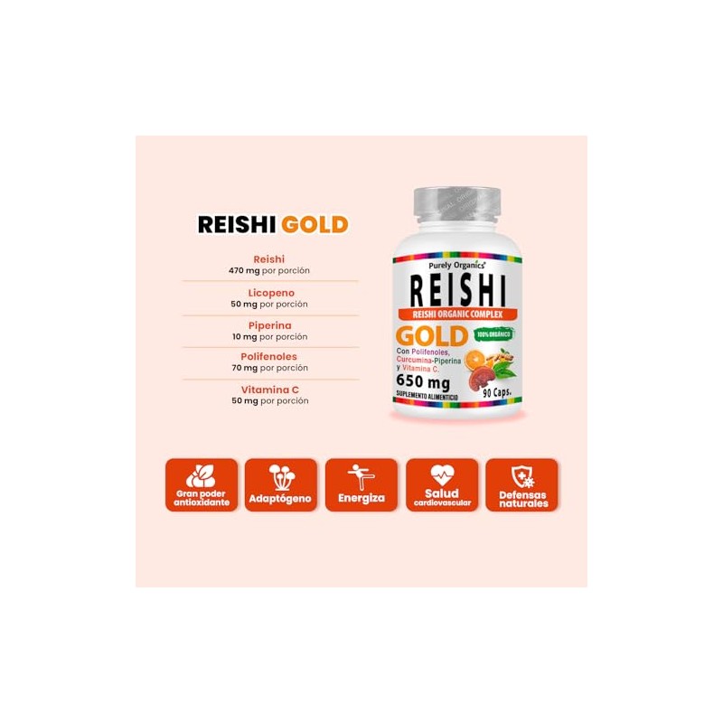 Purely Organics | Reishi Gold 650 mg con Cúrcuma, Té