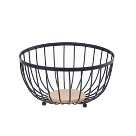 Eden & Willow 25cm Modern Display Fruit Bowl for the Kitchen, Black Wire Metal and Wooden Base