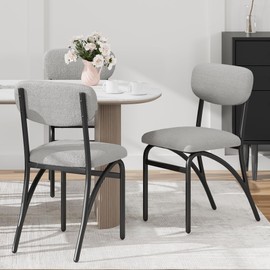 dainslef Dining Chairs Set of 2, Mid Century Modern Boucle Upholstered Chair with Metal Legs, Backrest for Kitchen, Dining Room, Office, Grey