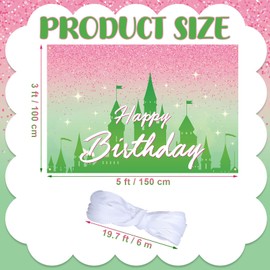 Mindsoft 5 x 3 ft Green and Pink Happy Birthday Background Decoration Witch Party Banner Backdrop Princess Green Castle Photography Birthday Party Wall Background