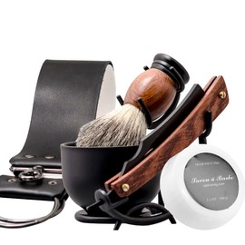 Grandslam Shaving Straight Razor Kit, Steel Cutthroat Straight Razor With Leather Strop, Shaving Brush, Stainless Steel Shaving Bowl and Stand, Shaving Soap, Gift for Men