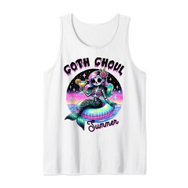Goth Ghoul Summer Mermaid Skeleton Summerween Pool Party Tank Top
