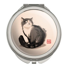 Cat Traditional Chinese Ink Painting Compact Travel Purse Handbag Makeup Mirror