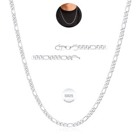Rajputana S925 Sterling Silver 3 mm/5 mm Thick Figaro Chain for Men Colourfast Silver Chain Men's Robust Necklace Men's Jewellery for Men 18/20/22/24 Inches, Sterling Silver, No Gemstone