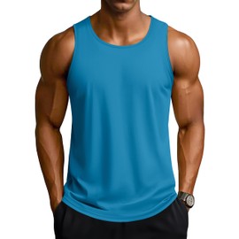 TACVASEN Summer Tanks Top for Men Athletic Workout Gym Tee Shirts Sleeveless Running Quick Dry Sun Protection Blue