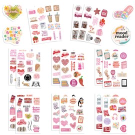 Pack of 200 Book Stickers for Kindle, Smutty Bookish Stickers, Pink Aesthetic Books Reading Waterproof Vinyl Graffiti Stickers for Laptop Guitar Skateboard, Adults