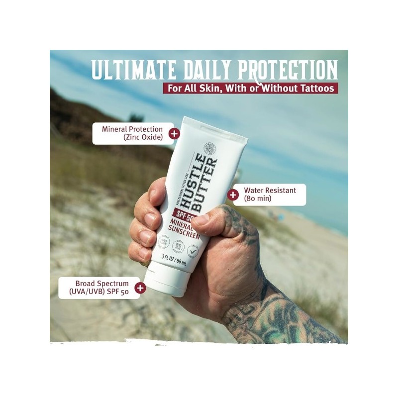 Hustle/Butter/Tattoo/Aftercare/UV Rays/-/Blocks/Lotion/Protection/SPF/50/Wither/COCONUT/Lo/Moisture