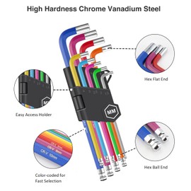 Allen Key Set, 9PCS Metric Hex Key Set 1.5-10mm, Long Ball End Hex Allen Keys Sets with Holder for Bike Guitar Furniture Maintenance, Anti-Slip, Cr-V Made