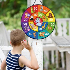 LAMEK Velcro Dartboard Children's Double-Sided Dart Game 66 cm Foldable Animal Velcro Ball Game with 6 Sticky Balls 6 Darts Throwing Game Board Indoor Outdoor Throwing Game for Boys and Girls from 3