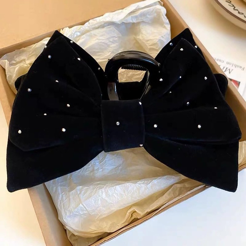 Hair Clips, Large Bows, Tight, Velour Type, Rhinestones, Hair Clips,