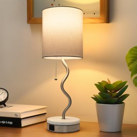 VELXEE Marble Base Table Lamp - Modern Bedside Lamp with USB Port & Pull Chain, Lamp for Bedroom, Living Room, or Office - Elegant Marble and Metal Design
