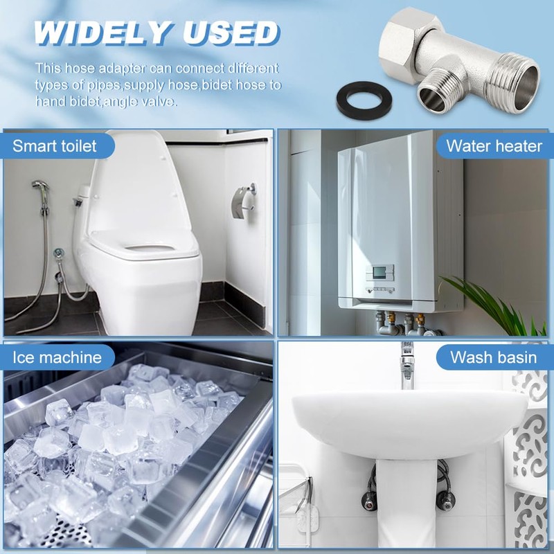 Bidet T Adapter, 3 Way Adapter or Tee Connector (Thread