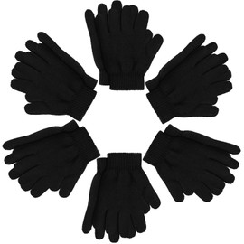 Boao 6 Pairs Kids Gloves Full Fingers Knitted Toddler Gloves Warm Mitten Winter Favor for Little Boys and Girls(3-7 Years Size,Black)