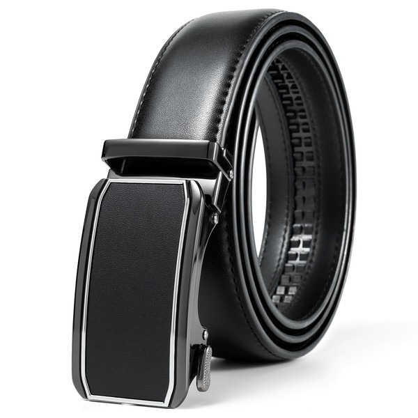 maikun Black Leather Ratchet Mens Belt,Width 1 3/8", Quick Release