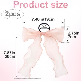 STSTR 2Pcs Large Bow Hair Ties, Pink Organza Ribbon Bow Hair Scrunchies for Women, Elegant Long Tail Bowknot Ponytail Holder French Hair Accessories for Wedding, Parties, Festivals