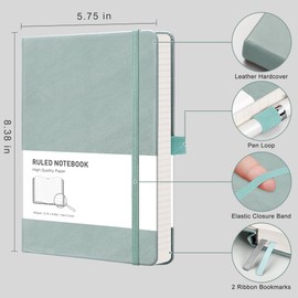 RETTACY Notebook Lined A4, Lightweight Journal Diary with 96 Numbered Pages, 100 gsm Notebooks, Inner Pocket, Soft Cover for Office, School, Work, Women, Men, 21.5 x 27.9 cm - Grey Blue