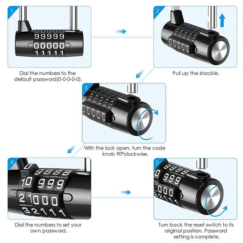 Combination Lock, 5 Digit Combination Padlock, 7mm Width Flexible Cable