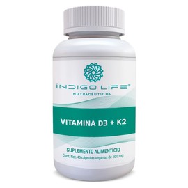 Vitamina D3 + K2 40 Cápsulas Veganas de 500 mg Indigo Life Nutráceuticos
