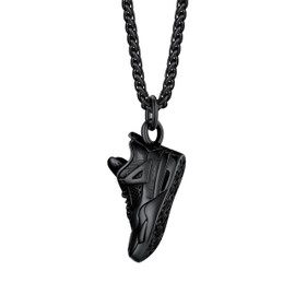 Bestyle Black Sneaker Shoe Necklace for Men, Chunky Vintage Black Shoe Pendant Black Chain Cool Cute Sport Jewelry for Son Brother Husband