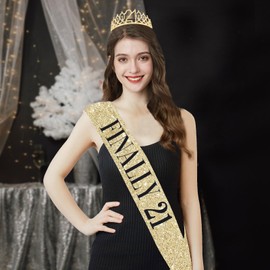 21st Birthday Decorations for Her with 21st Birthday Sash and Crown, Candles Gold, Gifts for 21 Year Old Girls