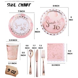 Rose Gold Sweet 16 Birthday Decorations for Girls - Serves 16 - Includes Sweet 16th Plates and Napkins Party Supplies Cups Cutlery for Sweet Sixteen Party
