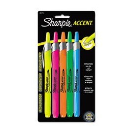 SAN28175PP Highlighter, Retractable, Chisel Pt, 5 Color/ST, Assorted