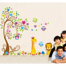 DaraBaby Vinil Decorativo Infantil Árbol Y Animales Selva Jirafa León