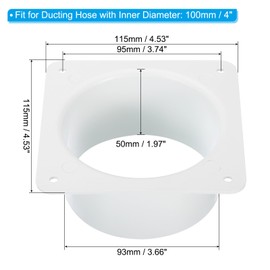 PATIKIL 4" Duct Connector Flange, Dryer Vent Wall Plate Square to Round Straight Ducting Plate for Air Heating Cooling Ventilation Exhaust Fan, White